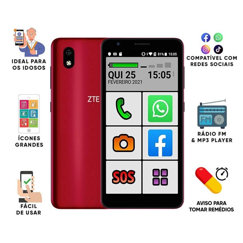 Smartphone do Idoso 4G Letras Grandes Dual 32GB Tela 5.45' - ZTE
